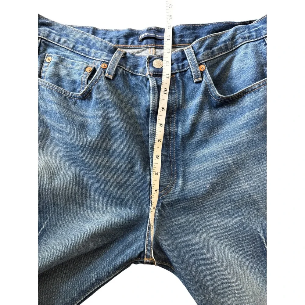 Levis Made & Crafted 501 Original Fit Jeans Blue Creased Denim Mens 33x34